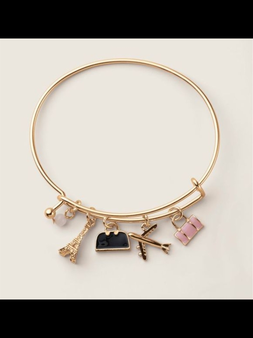 Gold Toned Globetrotter Travel Charm Bangle Bracelet France Trip New